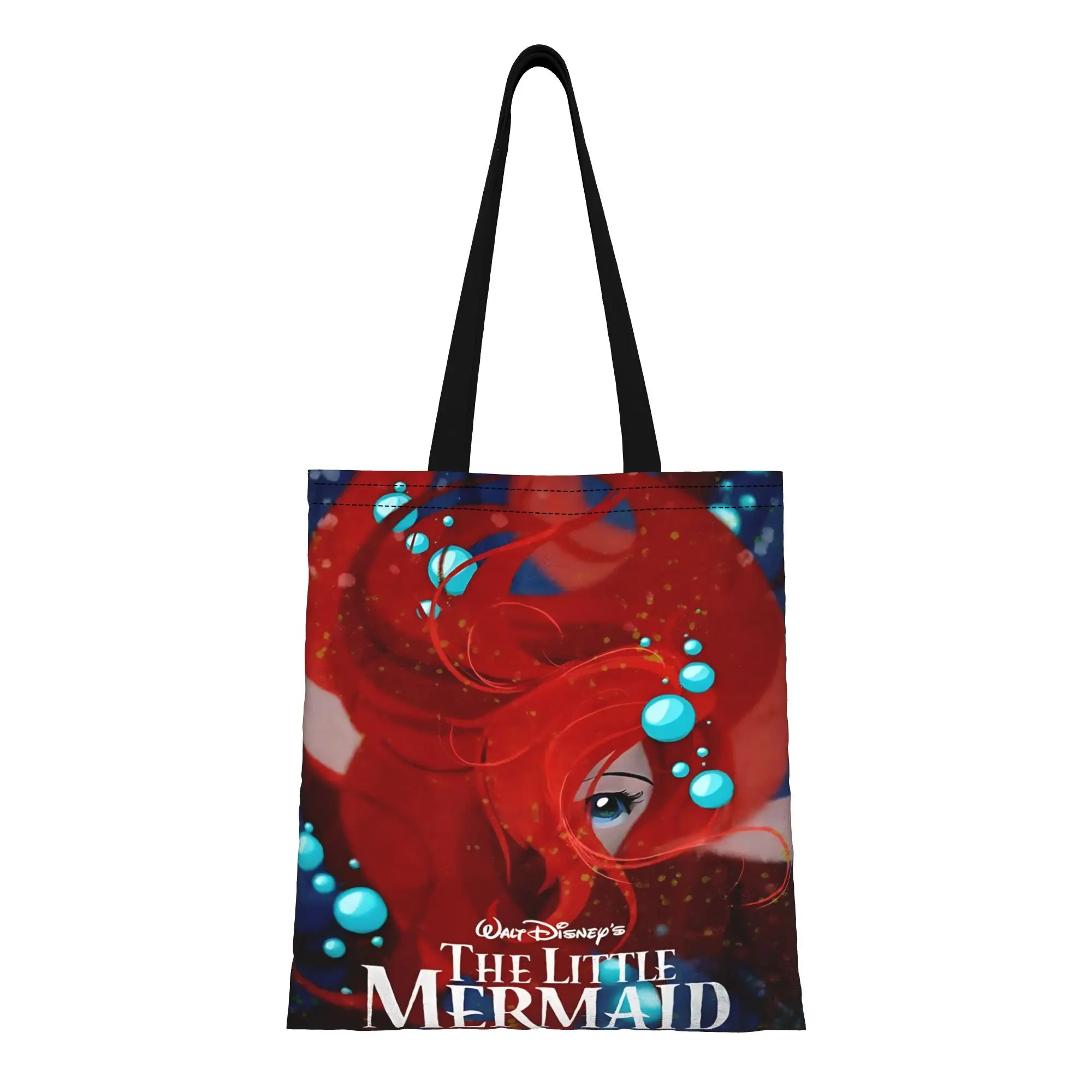 

1PC Valentine's Day Disney animation Reusable Double Sided Canvas Tote Bag Shoulder The Little Mermaid princess Handbag