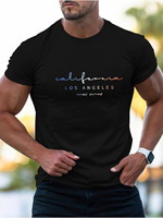 Men's summer 100 cotton fashionable casual sports loose plus size Los Angeles letter printed round neck short sleeved T-shirt