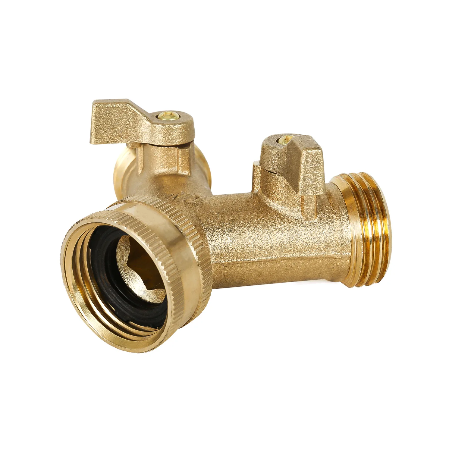 موزع خرطوم الحديقة النحاسي (طريقتان)، خرطوم مياه نحاسي صلب عالي التحمل، 2 صمامات، مقسم صنبور خارجي 3/4 بوصة #6