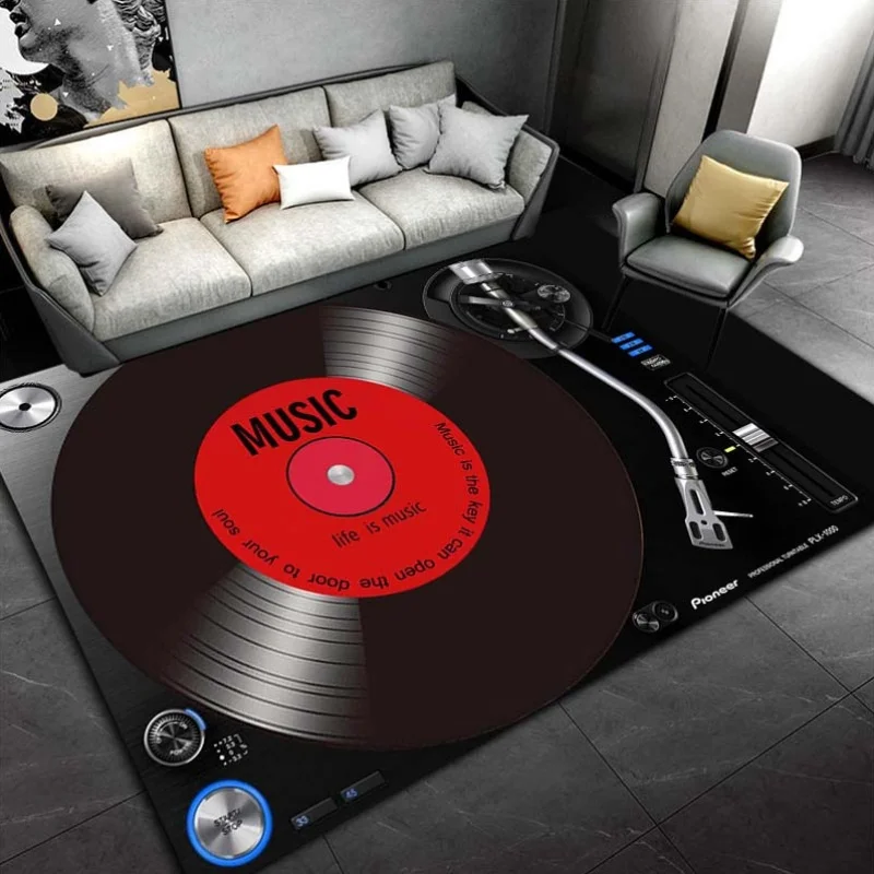 Vinyl Record Velvet Mat, Large Non Slip Design, Retro Player Print, Crystal Floor Rug, Stylish Living Room Decor