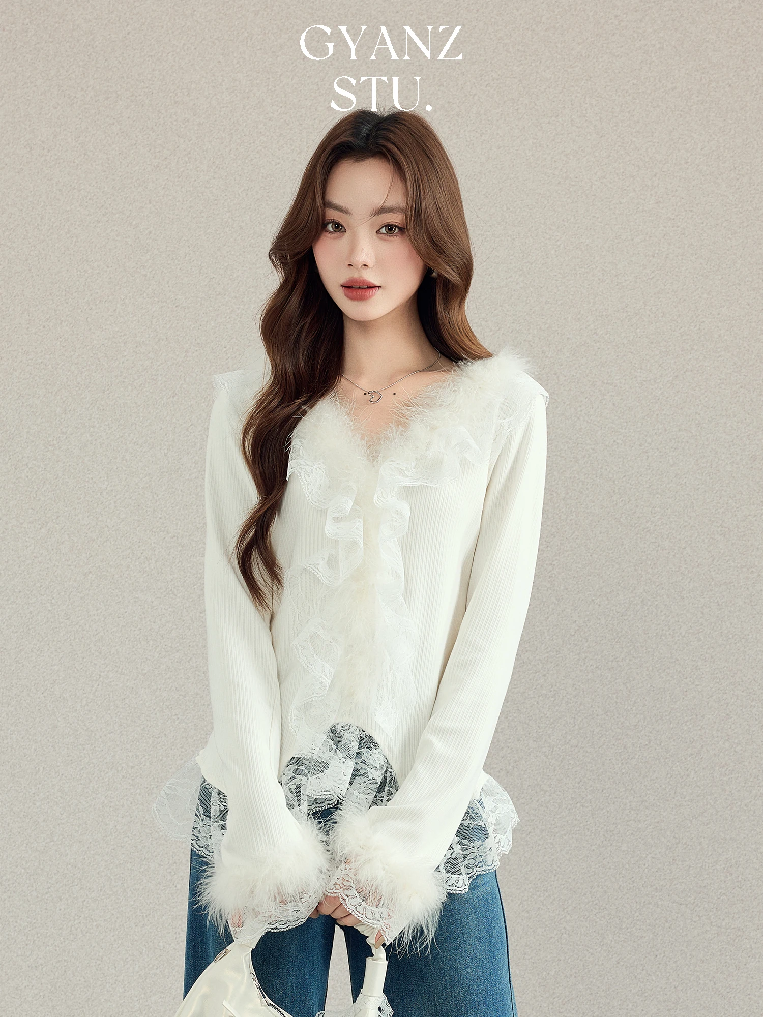 

High Yank�� French Sle Long Sve Lace Patchwork V-ne Knitwear Top Women Early Autumn New Inner Wear Base Layer