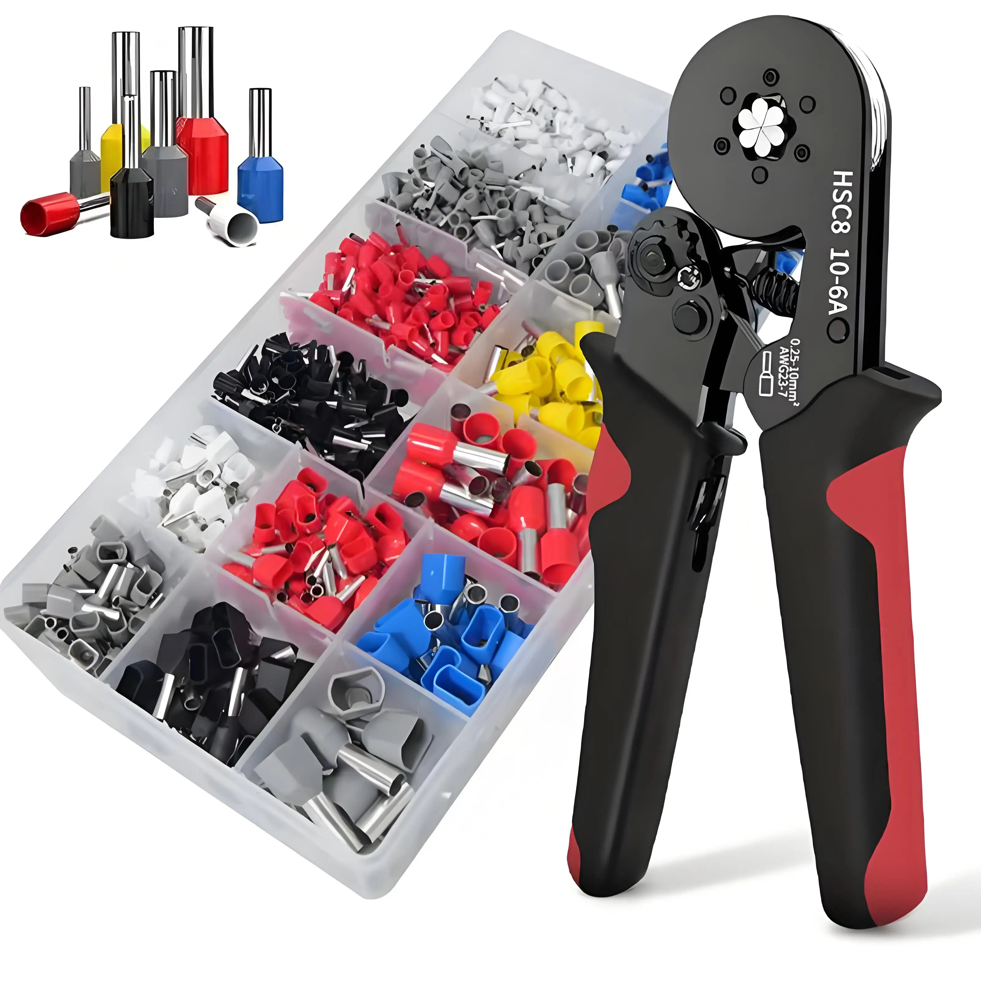 مجموعة أدوات تجعيد الأسلاك HSC 8 10-6A المعبأة قطعة واحدة - مقبض من الفولاذ الكربوني، 1200 قطعة مجموعة متنوعة من المحطات TE، تجعيد سداسي #2
