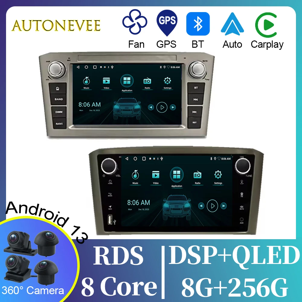 5G WIFI Video Player For Toyota Avensis T25 2003-2008 Android Auto Car Radio GPS Navigation Multimedia Stereo Carplay No 2din