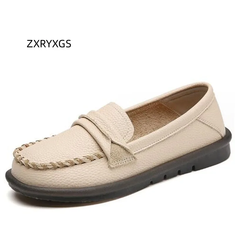 

ZXRYXGS 2023 Autumn Temperament Trend Soft Genuine Leather Shoes Women's Flats Comfort Soft Sole Loafer Shoes Flat Woman Shoes