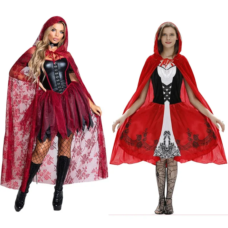 ハロウィンコスチューム女性用コスプレ赤ずきんちゃんのドレスとケープスーツマントショールスカートレディースおとぎ話のキャラクター