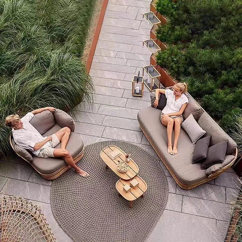 Nordic Outdoor Sofa Villa Innenhof Open-Air Rattan Sofa Kombination High-End Hotel Modell Zimmer