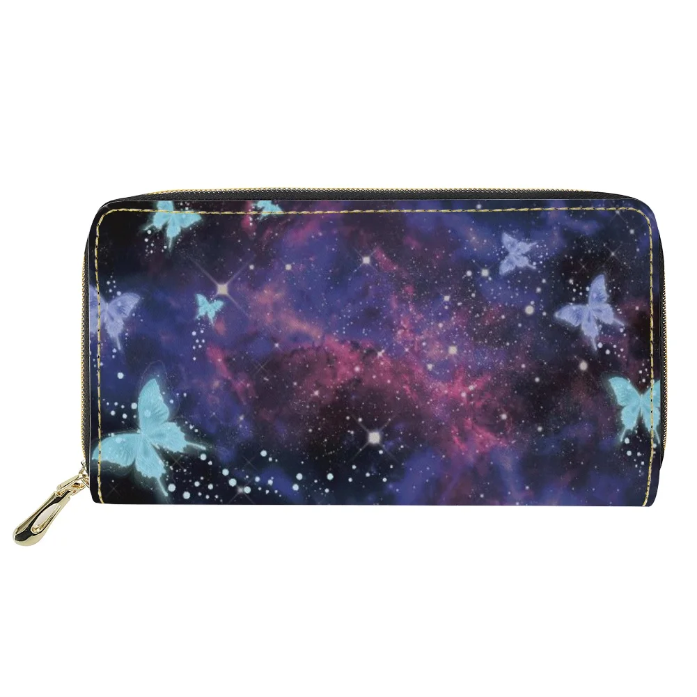 

Beautiful Starry Butterfly Print Long Wallet Fashion Multifunctional PU Leather Wallet Girls Zipper Clutch Cartras