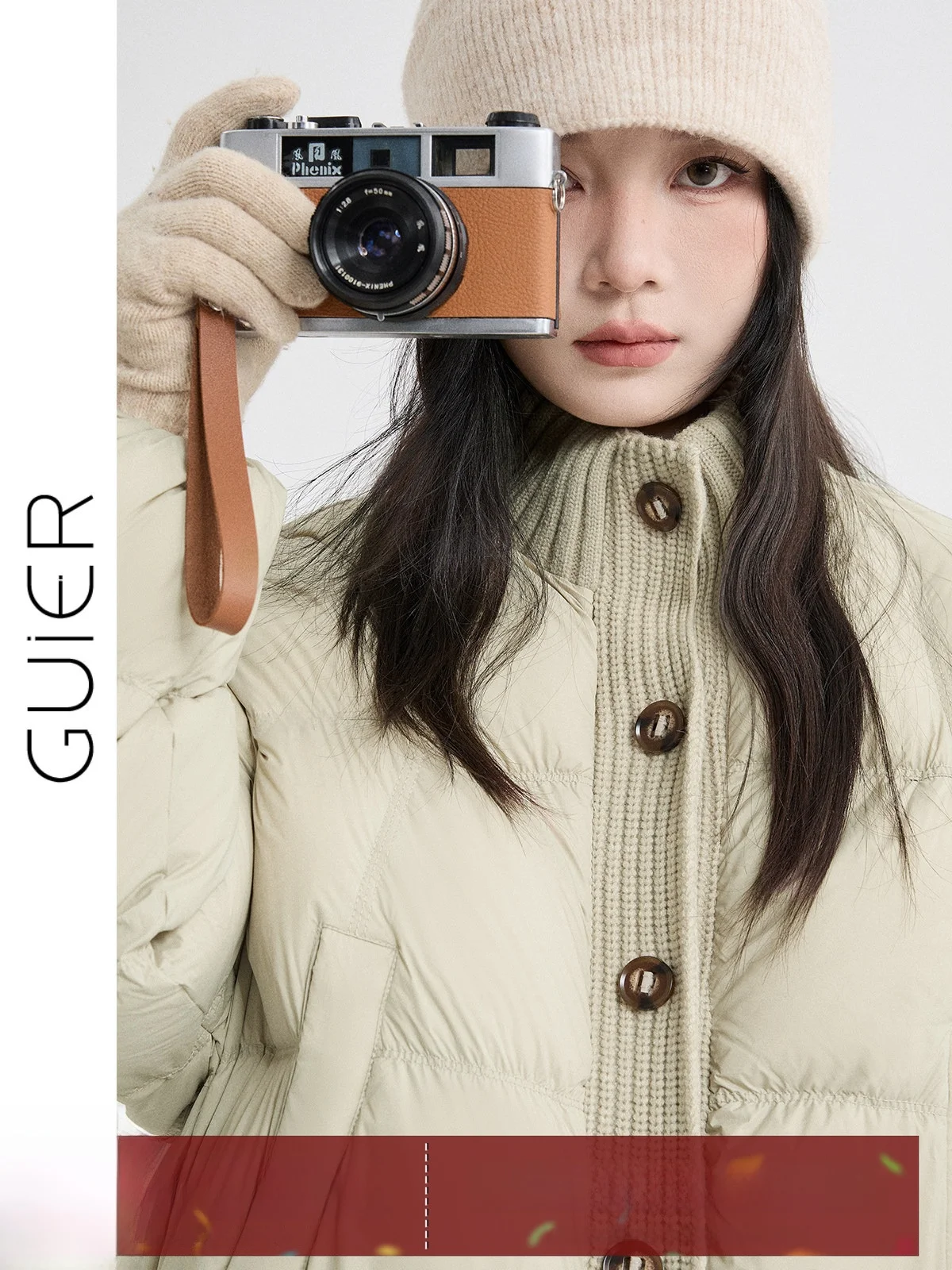 

Guier Knitted Patchwork down Jacket Women's Winter New Style White Duck Feather Stand Collar Warm Short Coat Casual Style