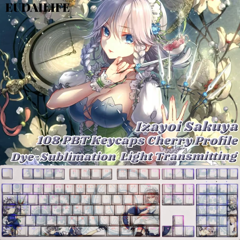

Izayoi Sakuya 108 Key Cap Touhou Project Key Cover PBT DYE Sublimation Cherry MX Cross Axis Switch Keycaps Mechanical Keyboard