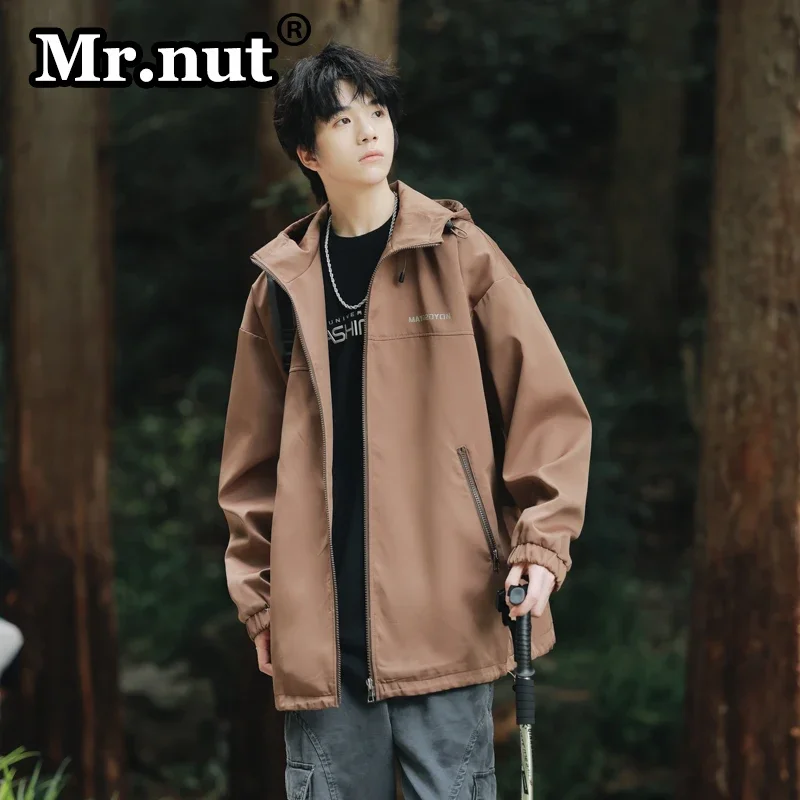 

Mr.nut Outdoor Autumn Hooded Jacket Men Clothing Trendy Versatile Jacket Windbreak Waterproof Camping Male Coat Loose Youth Tops