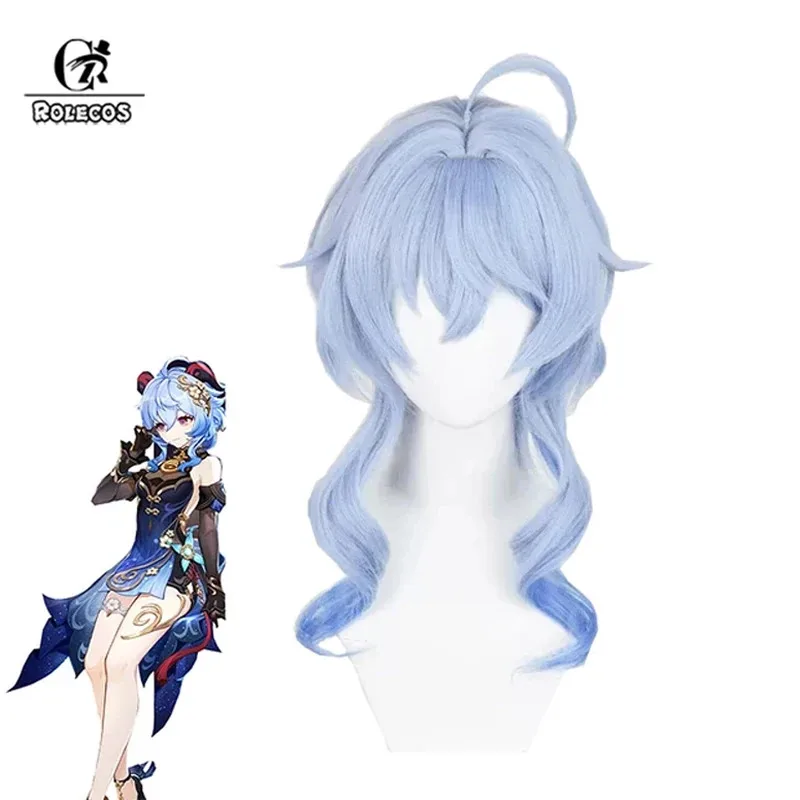2025 yiyi ROLECOS Gioco Genshin Impact Lanterna Rite Parrucche Cosplay Ganyu 45 cm Lunghi Ondulati Sfumatura Blu Parrucca Resistente Al Calore Synt