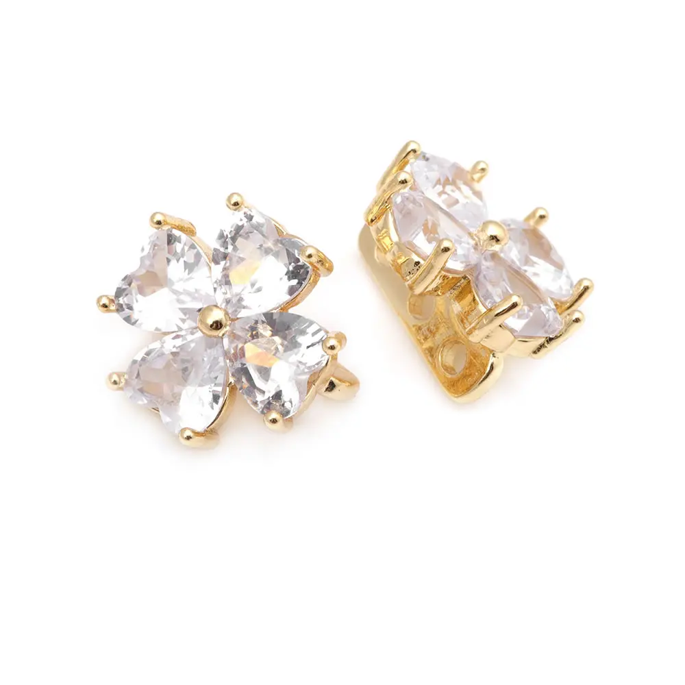 10PCS 18K Gold Color Brass and Zircon 3 Holes Flower Connect Bracelets Necklaces Spacer Beads High Quality Diy Jewelry Making