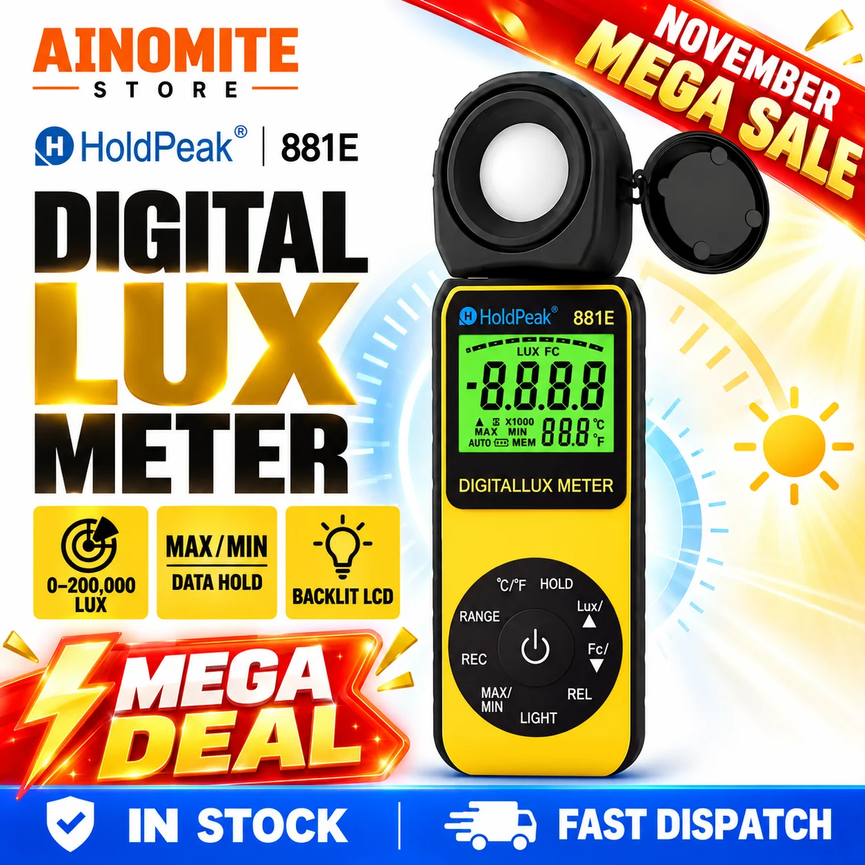 Photography Lighting Handheld - Digitales Luxmeter 0,01–300000 Lux, hochpräziser Leuchtstärkemesser
