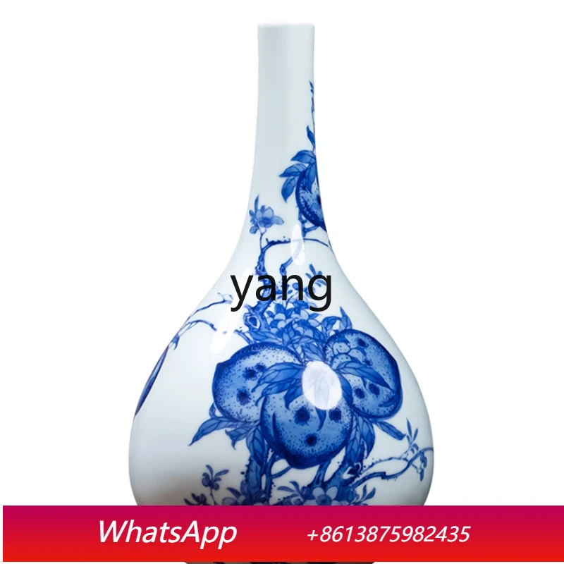 Jarrón de Cerámica Jingdezhen CX Peach, Botella de Porcelana Azul y Blanca Antigua, Porcelana de Horno de Leña, Estilo Chino para el Hogar