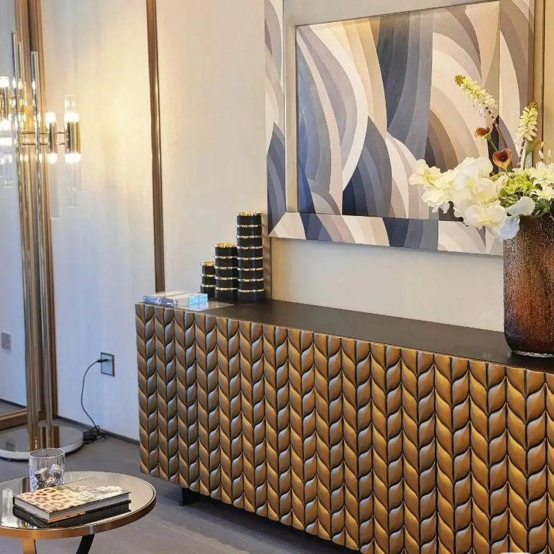Luxury art carving decorative cabinet, solid wood entryway side cabinet, shoe cabinet, villa storage cabinet.