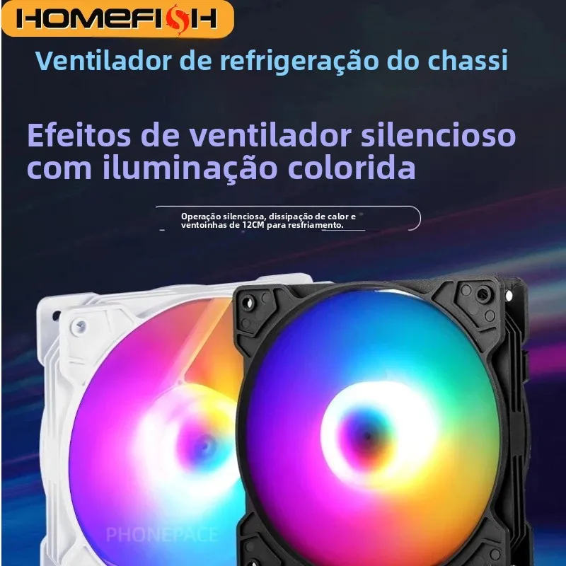 HOMEFISH RGB LED Silencioso 12cm PC Case Fan 12025, Desktop Grande Ventilador de Refrigeração de 4Pin, Refrigerador de Ar de Computador para Dissipação de Calor do Chassi