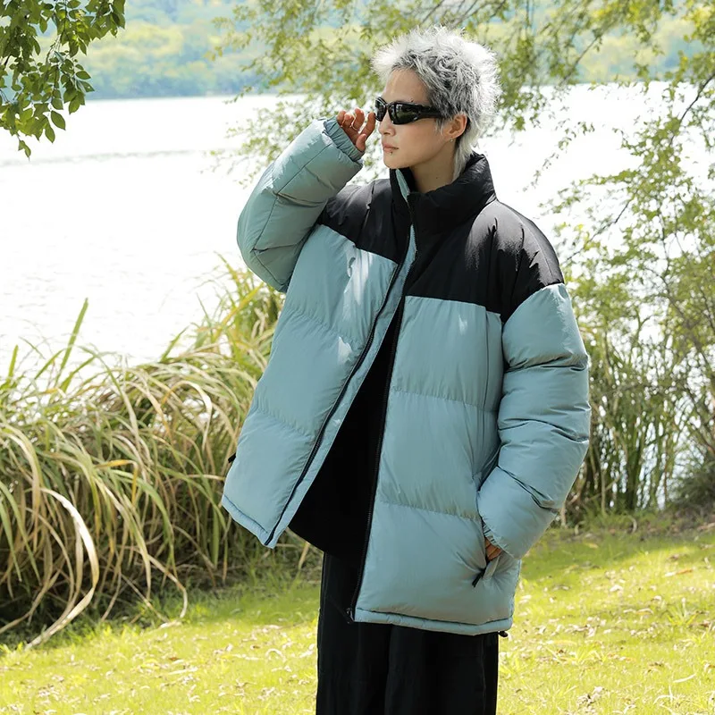 

New White Duck Down 50 Fill Power Couple Embroidered Down Jacket, Winter Loose-Fit Thickened American-Style Coat for Men