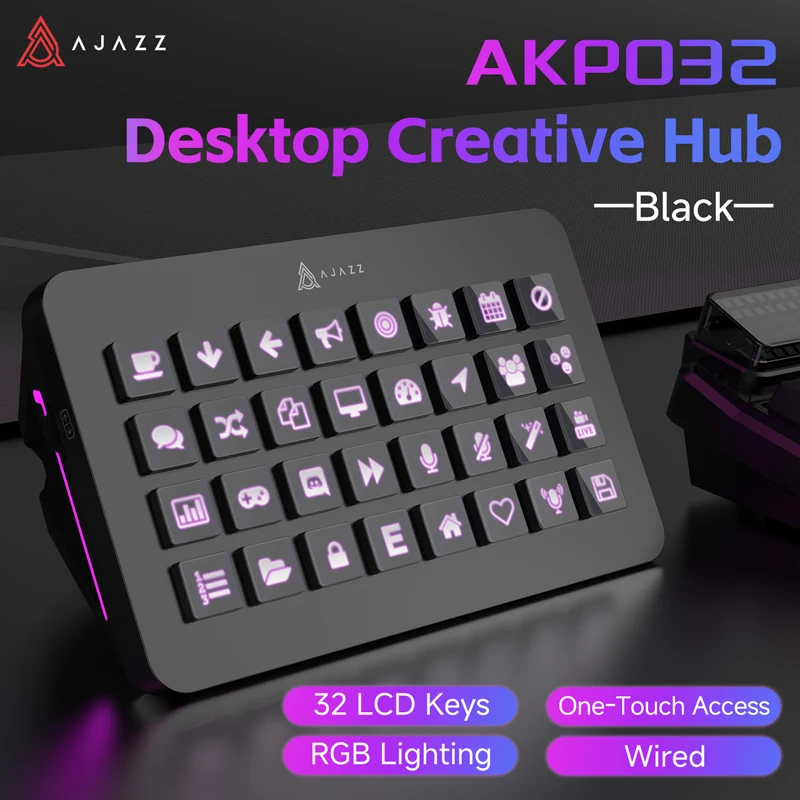 Ajazz AKP032 Console-toetsenbord 32-toetsen Desktop Assistant Aangepaste LCD Multi-toets Open Desktop Assistant RGB