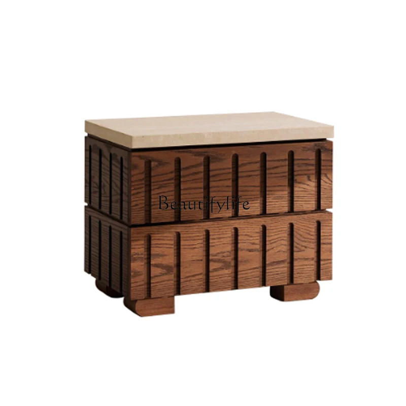 

Locker side bedside table floor sofa bedside retro solid wood French creative storage cave stone