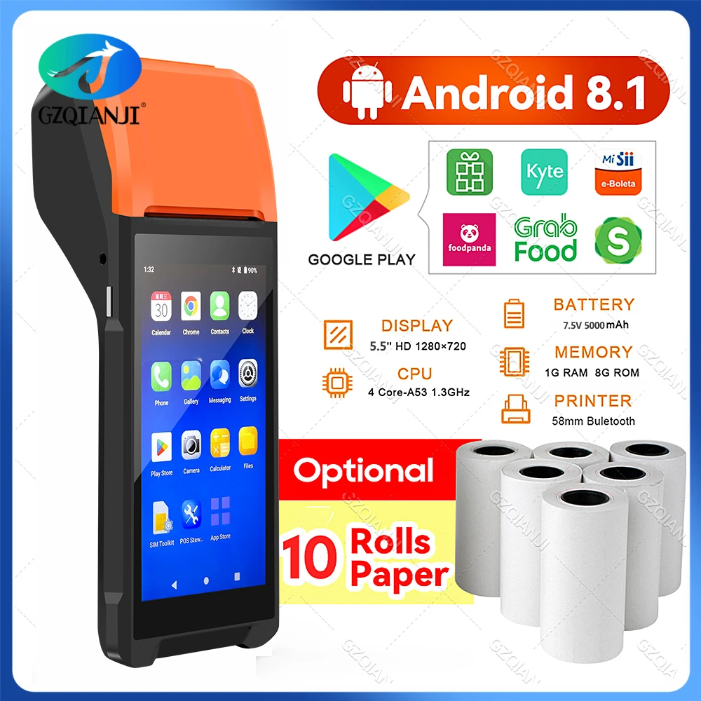 Android POS Printer 58mm Bluetooth Thermal Receipt Printer 57mm Portable Terminal Point Of Sale System All in One Impressora