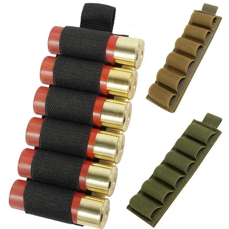 6 Round Shell Card Holder for Rifle Shotgun Cartridge Ammo 12/20 Gauge Shell Carrier Buttstock Organizer MOLLE Utility Pouch