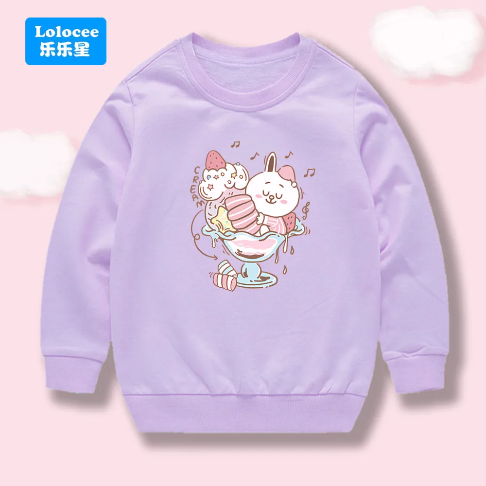 

Новый осенний костюм, детский свитшот с рисунком мороженого и кролика, модные топы с длинными рукавами для девочек, весенние пуловеры BQL1