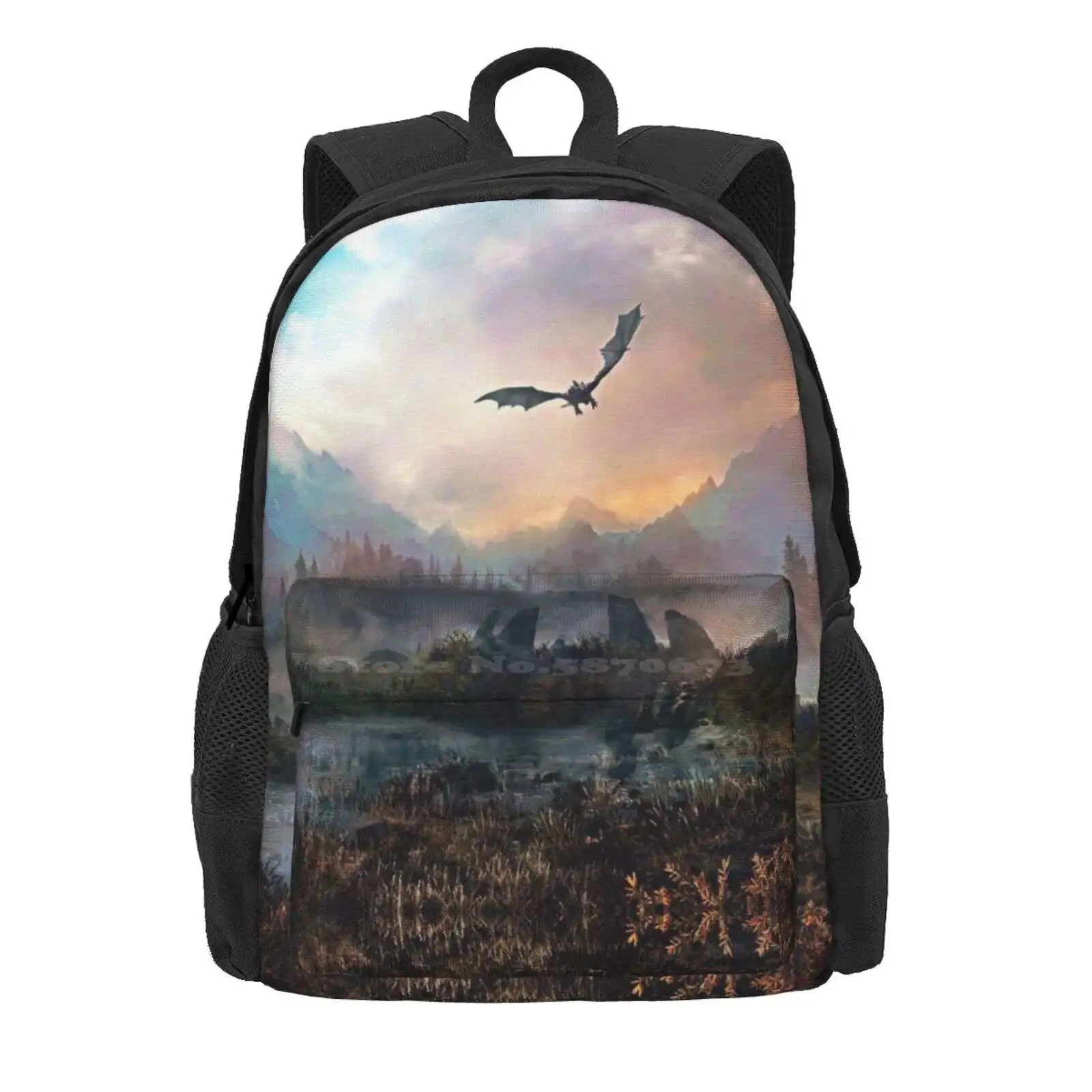 Dragon Mountain Hot Sale Schoolbag Backpack Fashion Bags Mountain Dragon Flying Fantasy Elder Scroll Eso Mmorpg