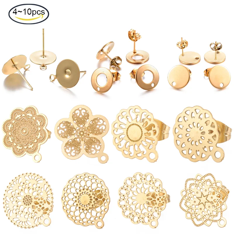 4-10PCS Golden Teardrop 304 Stainless Steel Stud Earring Findings with Loop For Jewelry Bracelet Earrings Making