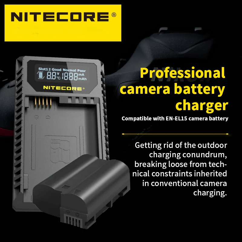 NITECORE UNK2 Caricabatteria per fotocamera intelligente USB a doppio slot per Nikon EN-EL15 EN-EL15a EN-EL15b D500 D600 D810 D7500 Z6 D800E D7000