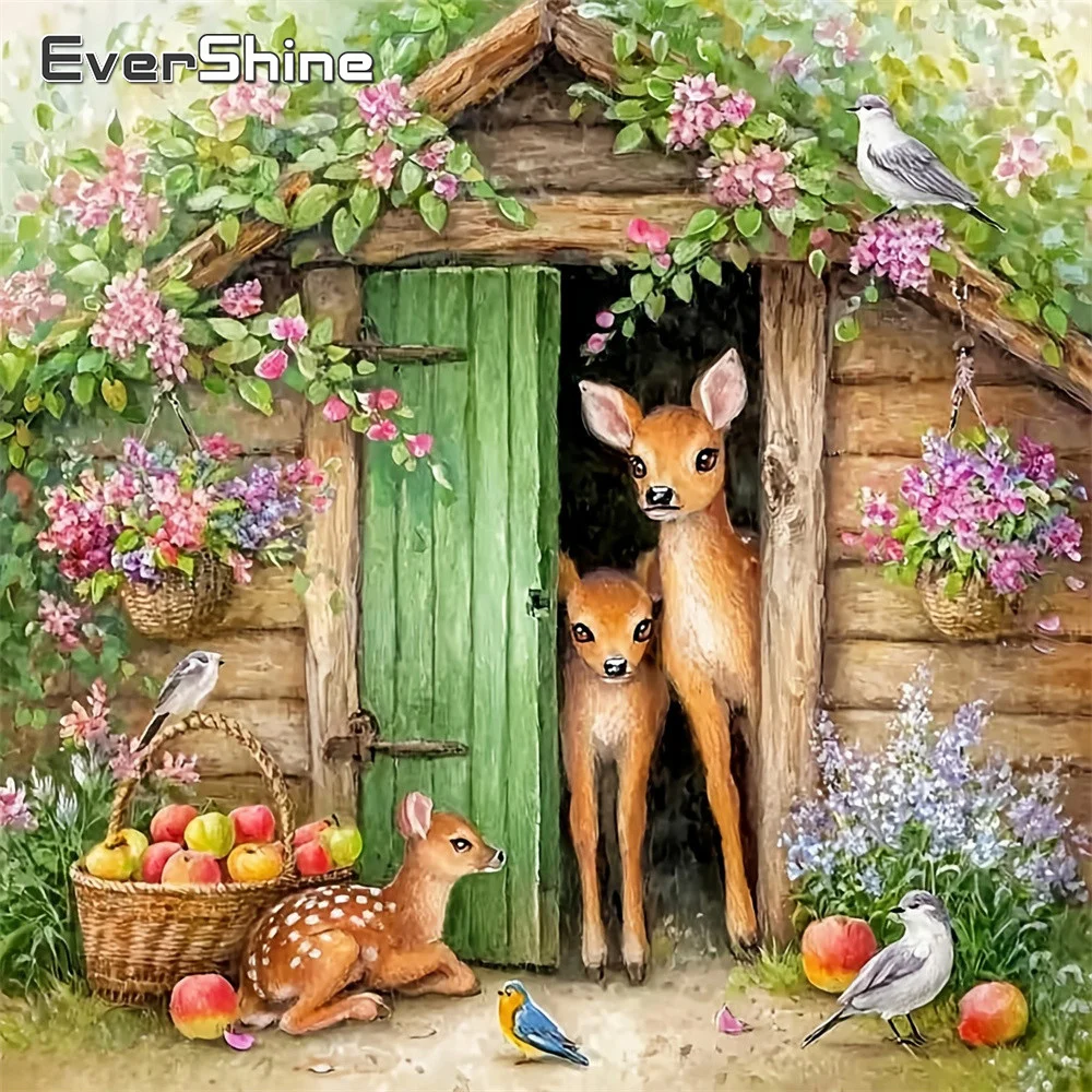 EverShine Diamant-Gemälde, Landschaft, quadratisches Mosaik, Hausbild, Strass-Stickerei, Hirschmuster, für Erwachsene, Anfänger