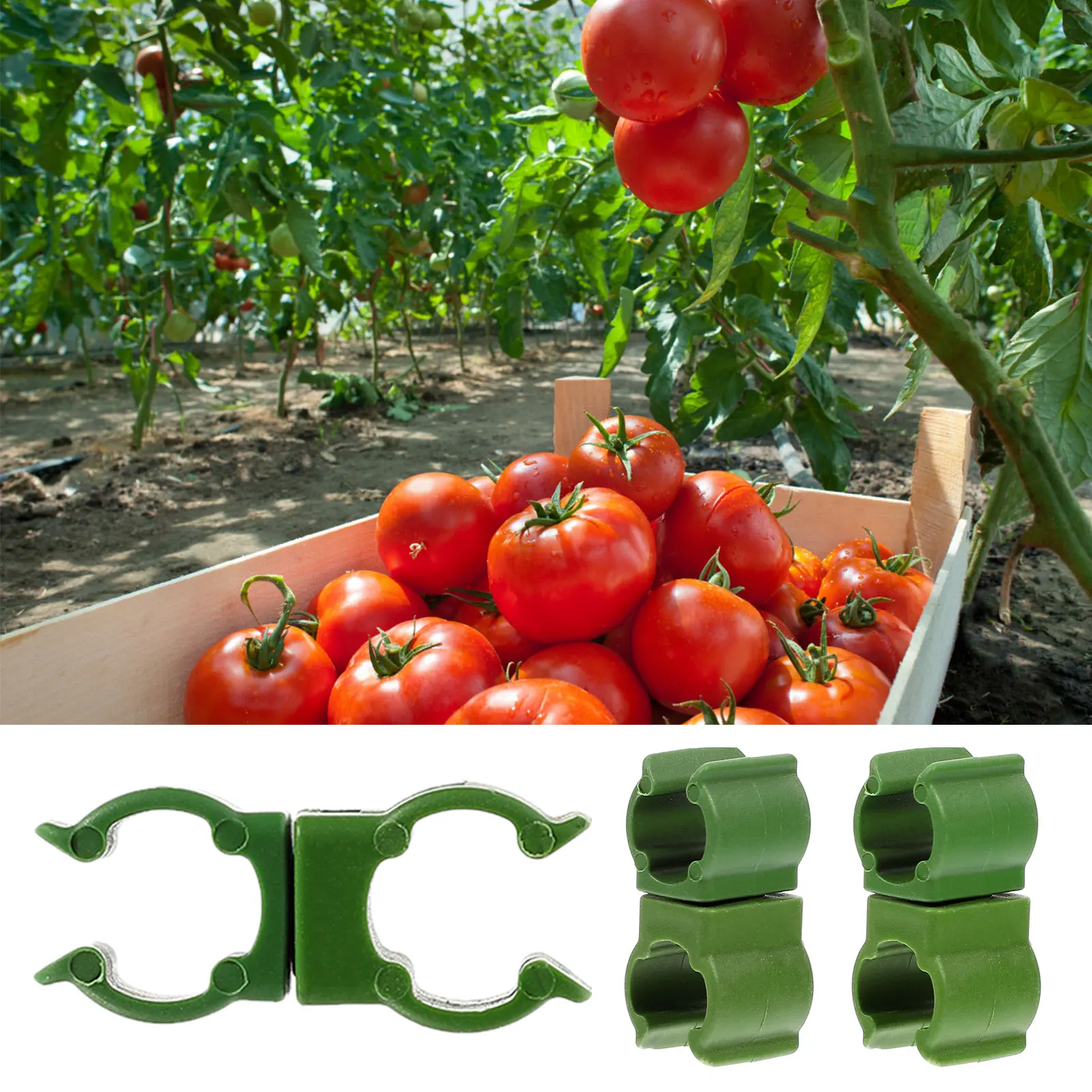 

10pcs Plastic Plant Clips Garden Stems Supports Weatherproof Reusable Tomato Stalks Clamps Green Fixing Buckles For Plants
