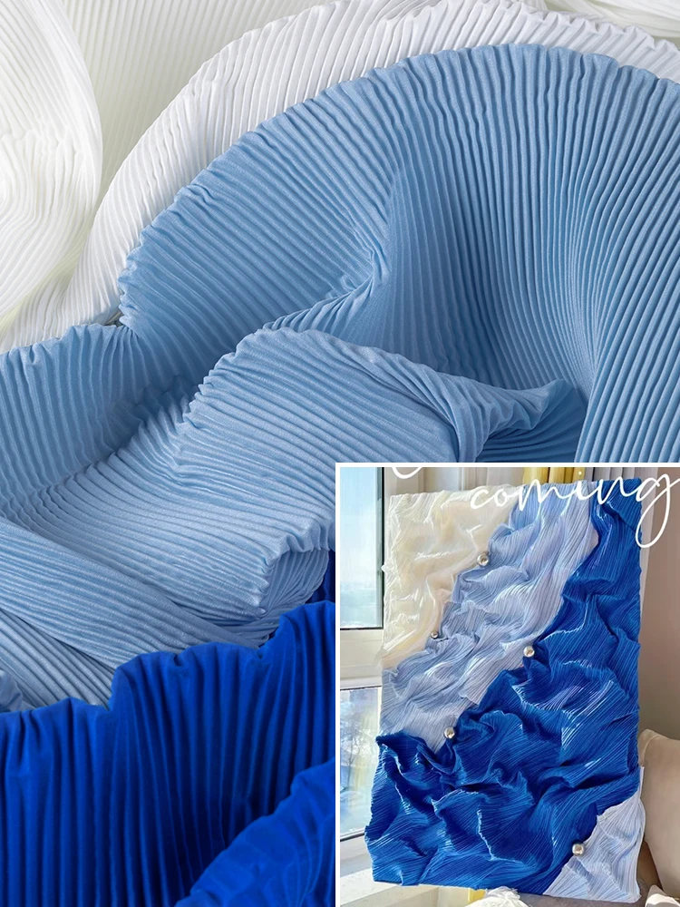Pleated Fabric By The Meter for Decoration Paintings Background Diy Sewing Cloth Textile Stylish Plain White Grey Black Yellow