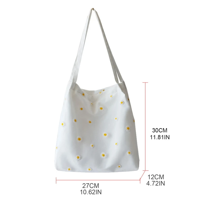 Fashion Shoulder Bags for Women\'s Female Shopper Bag Handbag Embroidery Bag with Daisies Small Canvas Tote E74B