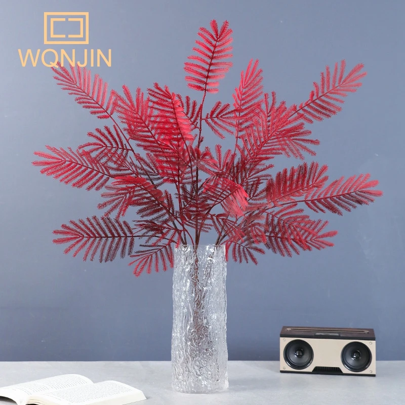 Artificial Flower Green Plant Nandina Silicone Leaves，Wedding Decoration Studio Landscaping Hotel Flower Art Soft Decor