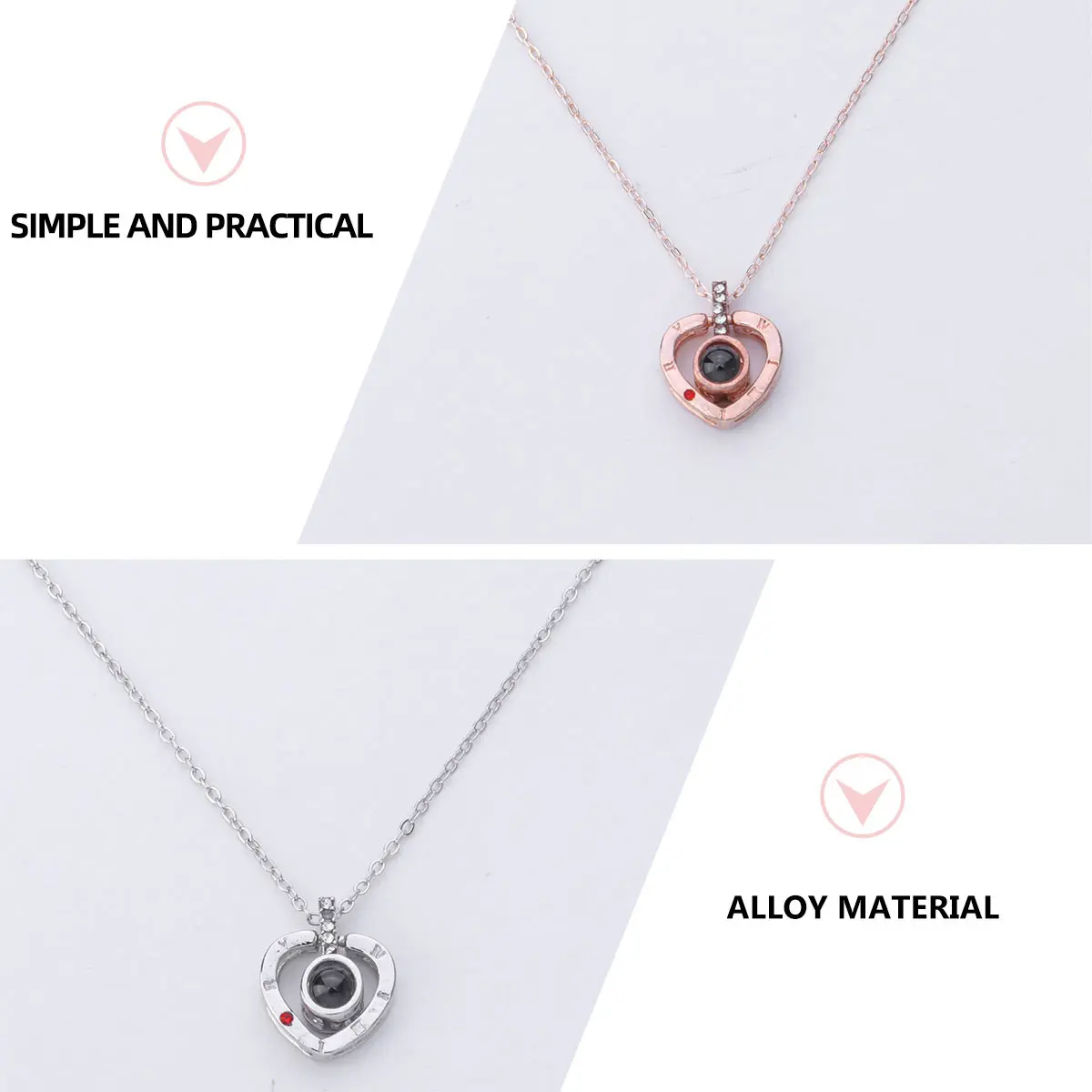 

2pcs Projection Necklace Pcs Heart Alloy Pendant Chokers Women Girl Necklace Love Fashion Gifts Valentine Party Accessories