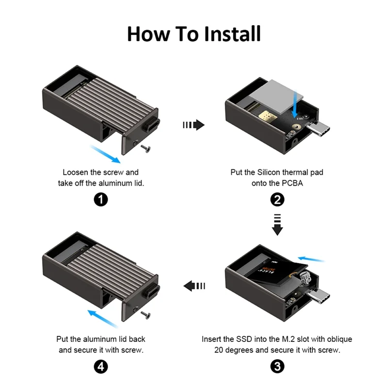 

M. 2 Nvme SSD Enclosure 2230 With Cooling Fan USB 3.2 Gen 2 Interface For Nvme PCI-E M. 2 SSD Case For Laptop