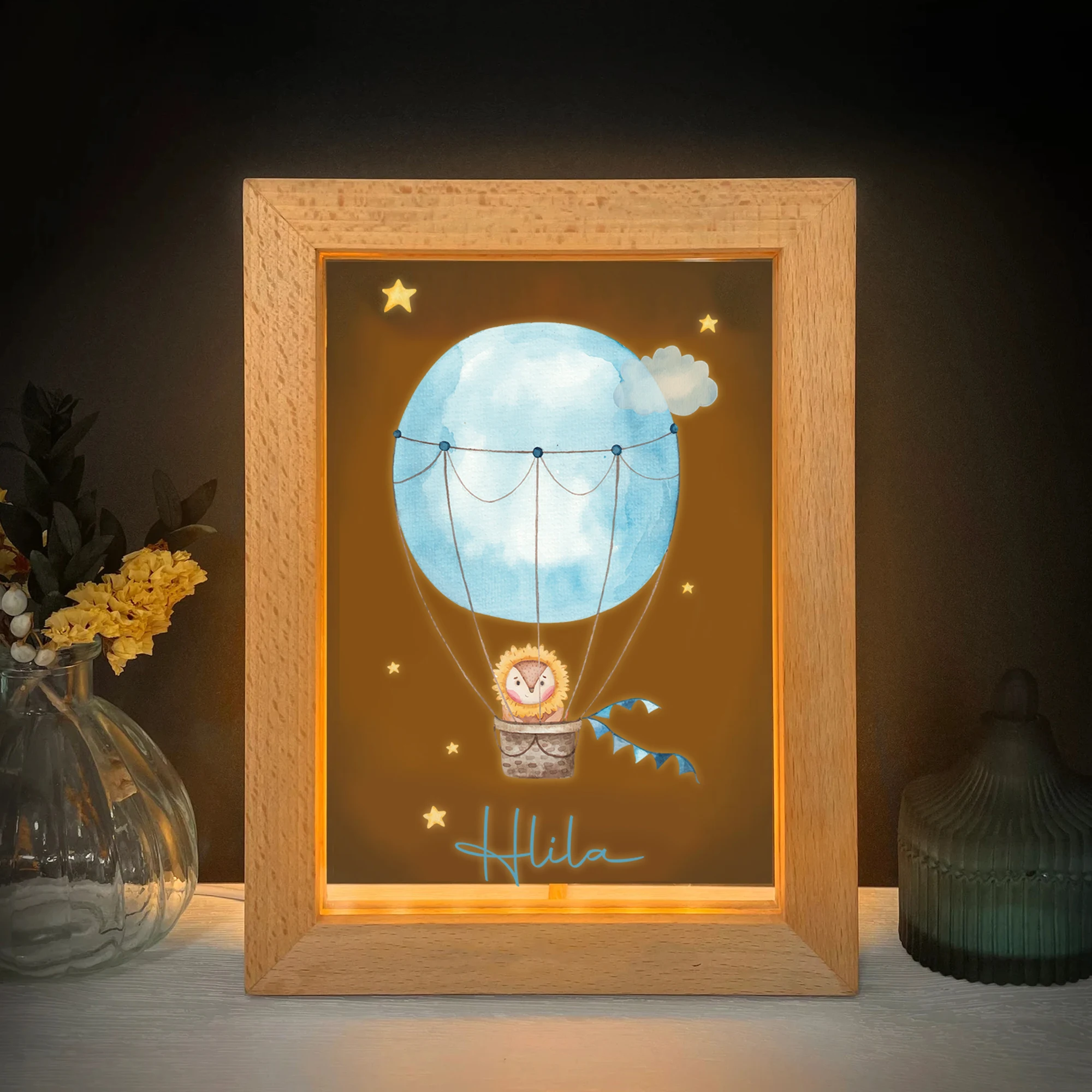 2D شقة مخصصة اسم القنفذ LED الاكريليك ليلة ضوء الخشب إطار صور 21x17 سنتيمتر الكرتون الأطفال غرفة نوم الهدايا ديكور المنزل #3