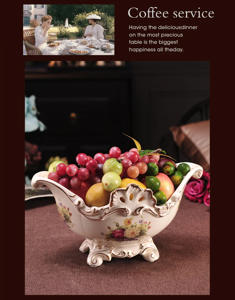 Fruit Tray Creative Modern Tea Table Ornament European Dried Fruit Tray Set Living Room Ceramic Candy Fruit Tray Home Use