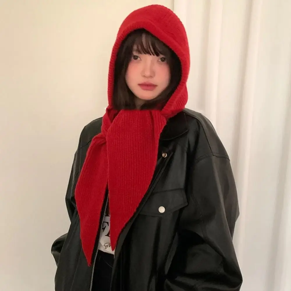 Теплая шапка-пуловер, шапка-балаклава, красный шарф, шапка для защиты ушей, простая зимняя шапка-бини, теплая шапка
