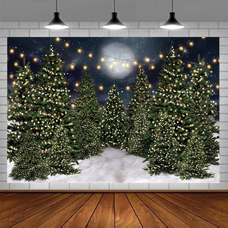 

Christmas Forest Photography Backdrop Winter Snow Tree Starry Sky Xmas Photocall Background Happy New Year Party Banner Decor