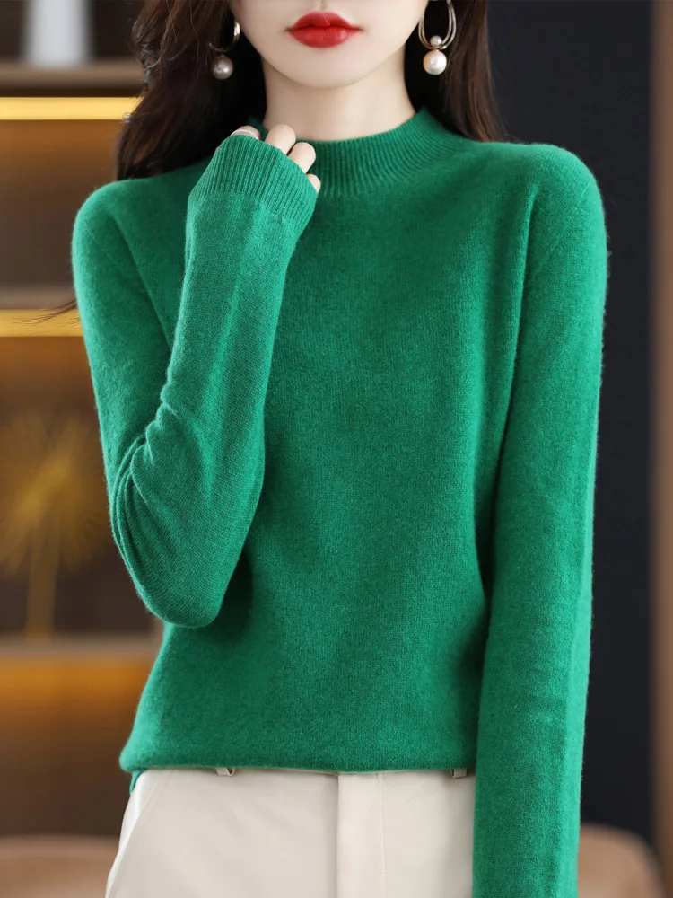 

Quality Sweater Mock-Neck Cashmere Knitwear Women Clothing Basic Top New Autumn Winter Pullover High