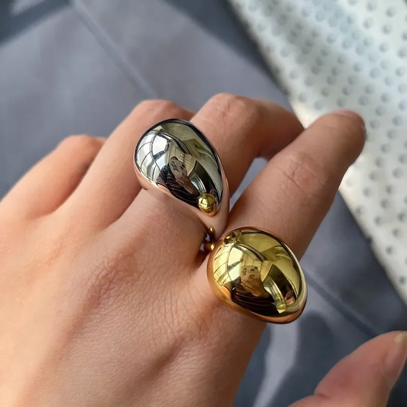 Trend Unique Gold Silver Colour Big Water Drop Ring Woman Geometric Opening Adjustable Ring Punk Jewelry  Accessories 2024 New