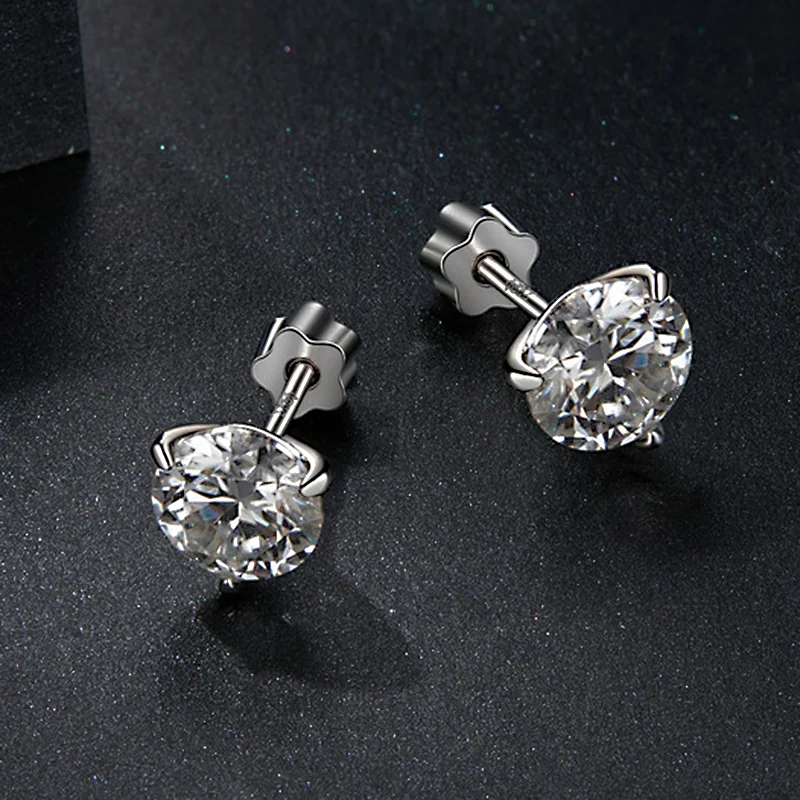 0.1-1ct Moissanite 3 Claw Stud Earrings for Women S925 Sterling Silver Plated 18k White Gold Screw Earrings with GRA Certificate