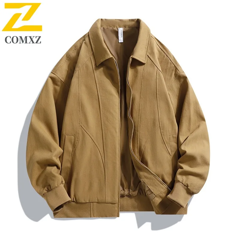 

COMXZ 2025 New Pure Cotton Jacket Breathable American Casual Fashion Top Loose Lapel Trendy Retro Business Jacket for Men
