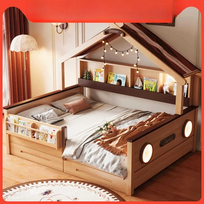 

Children's integrated space-saving with guardrail double tatami girl tree house princess mother