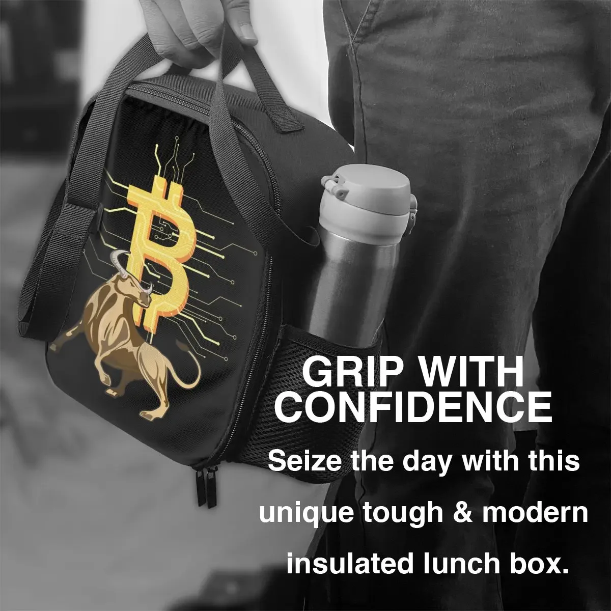 Bitcoin Bull Thermisch geïsoleerde lunchtassen BTC Crypto Valuta Draagbare lunchtas voor werk School Reizen Opslag Bento Voedseldoos