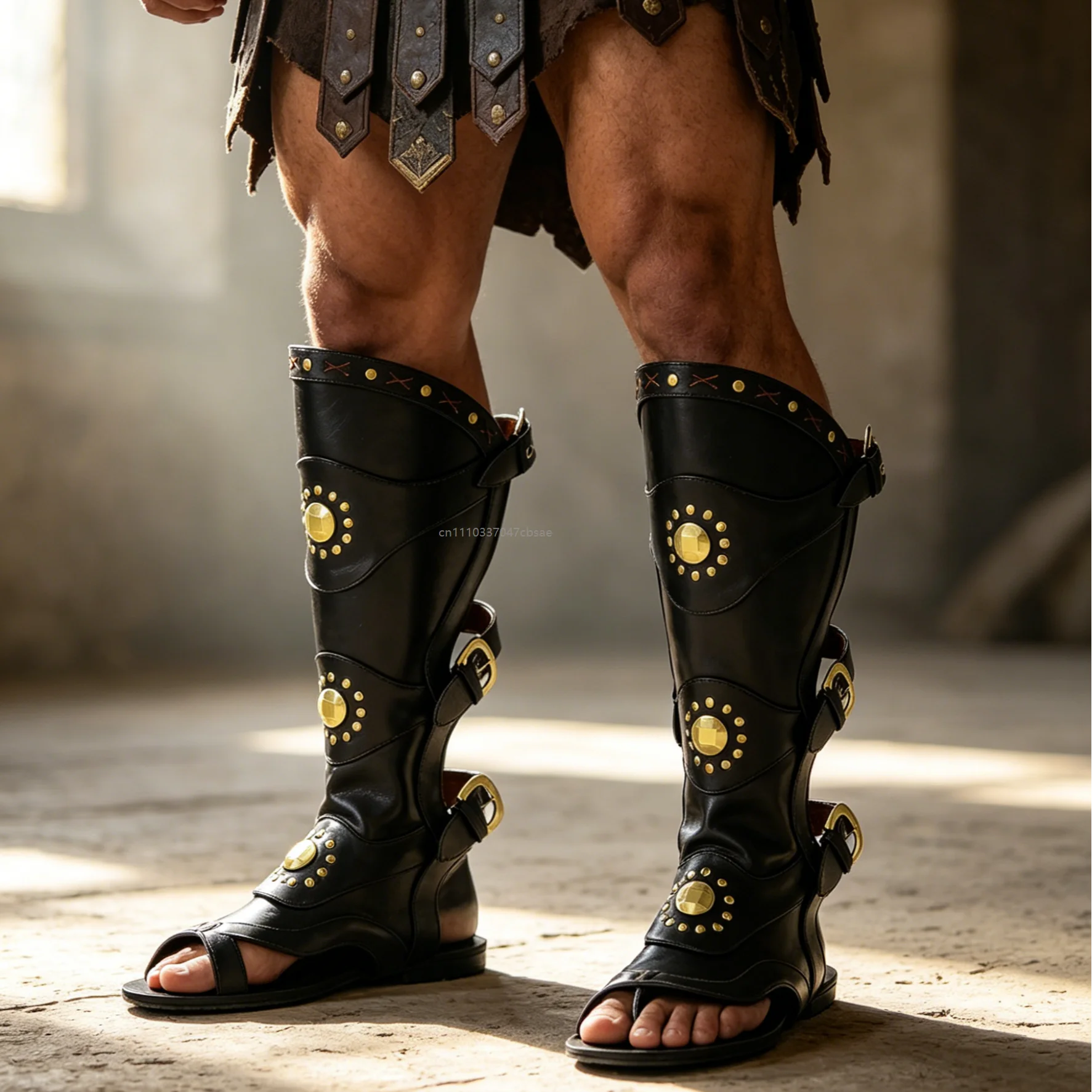 New Medieval Renaissance Riveted High Barrel Sandals Roman Knight Men Cosplay Warrior Sandal Summer Beach Casual Halloween Shoes