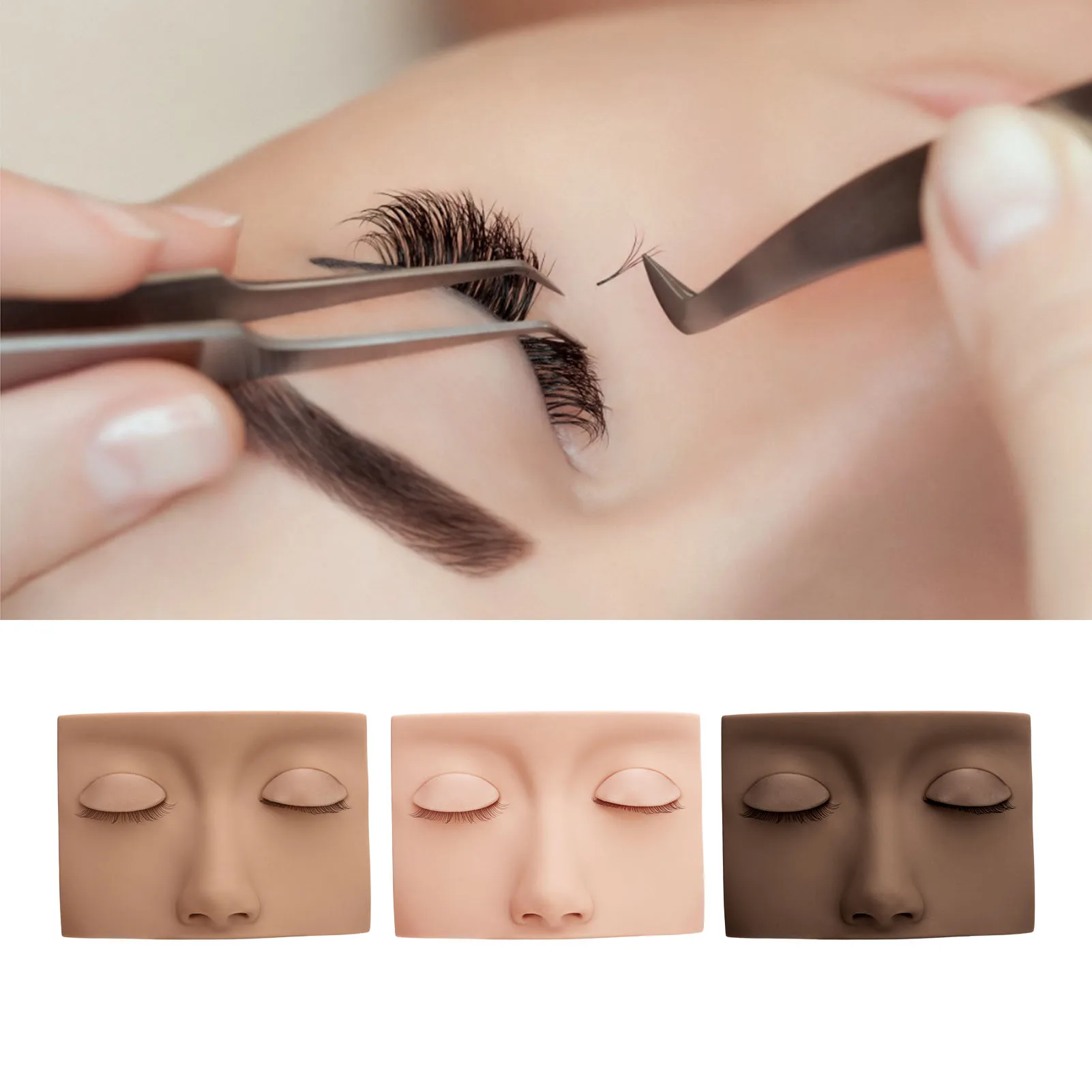 Lash Mannequin Head with 3 Pairs Replaceable Eyelid Silicone Eyelash Extension Practice Mannequin Lash Extension Mannequin