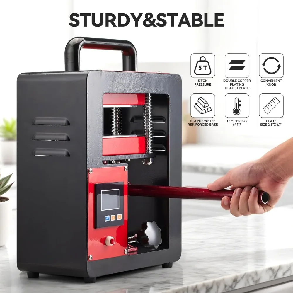 أطقم المطاعم ماكينة ضغط حراري هيدروليكية محمولة 5 طن 2.3 × 4.7 بوصة لوحة تسخين مزدوجة، أحمر/أسود #5