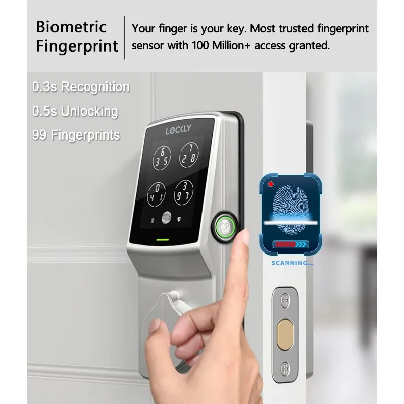 Lockly Secure Pro Deadbolt, Wi-Fi Smart Lock, Keyless Entry Door Lock, Smart Locks for Any Doors,PIN Genie® Keypad, 3D Biometric